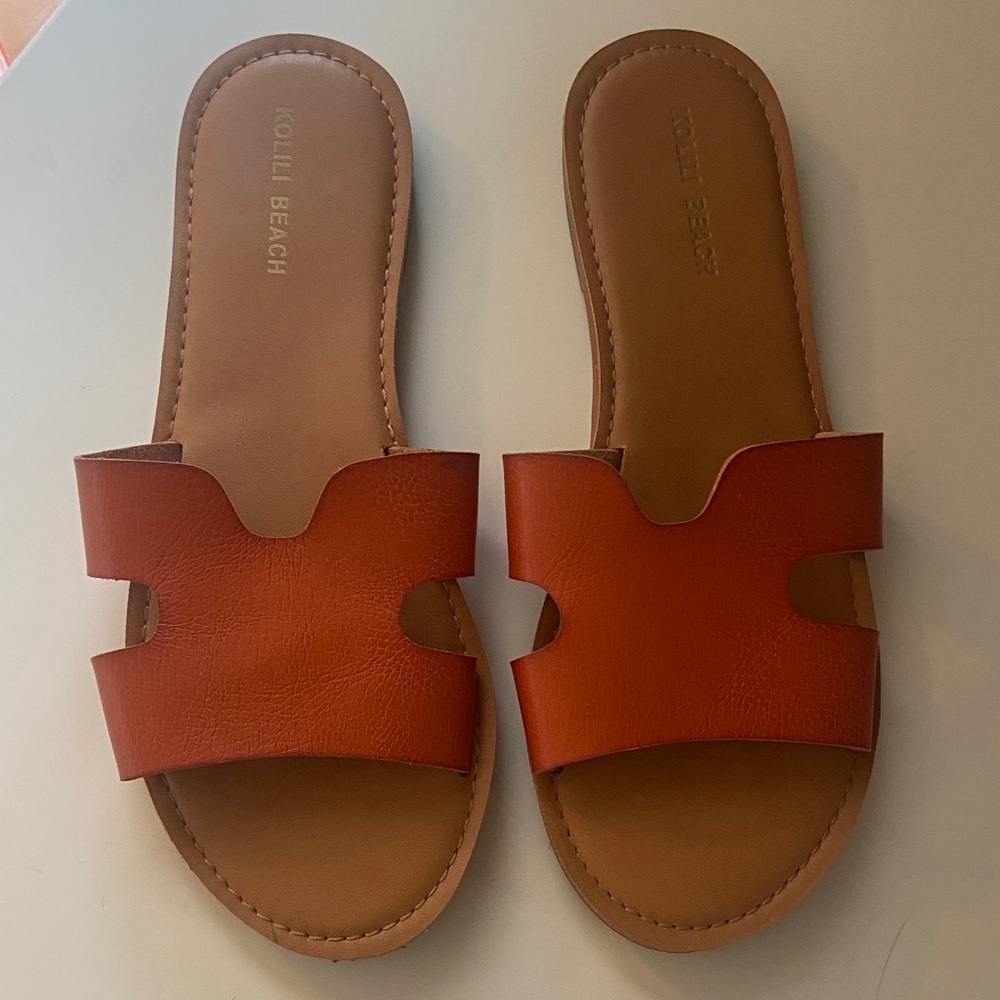 Women's Brown Slide Sandals - Picture 2 of 4